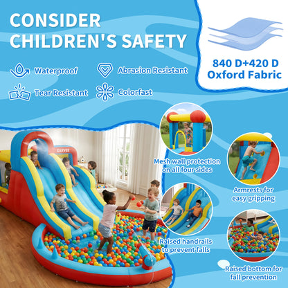 23FT All-Season Inflatable Water Slide Park, Kids Bounce House with Slide, Water Squirter, Climbing Wall and Pool for Backyard Outdoor Use