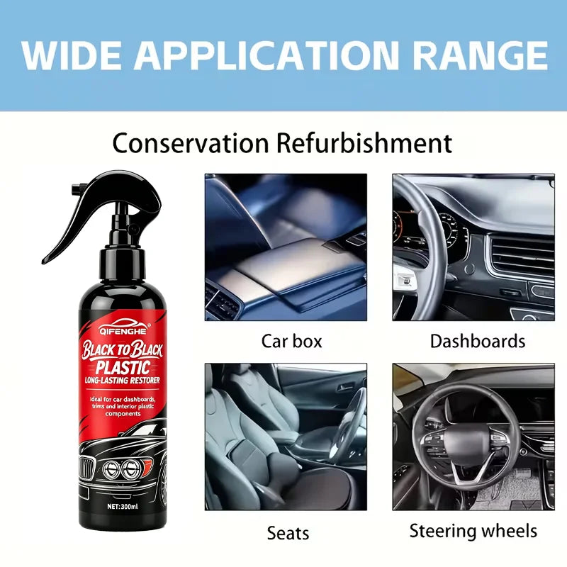 Car Plastic Restorer BLACK TO BLACK Long-Lasting Deep Black Repair Wax Coating for Dashboard, Interior Trim & All Auto Plastic P