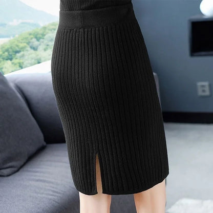 Autumn Women High Waist Bodycon Skirt 2026 New Solid Color Elastic Knitted Mini Skirts Sexy Slim Fit Office Lady Pencil Skirts
