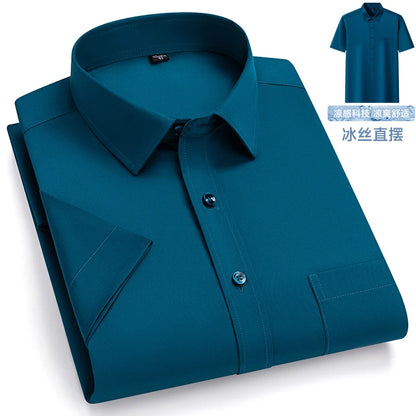 New Anti-Wrinkle Men Shirts Short Sleeves Dress Shirts For Men Slim Fit Camisa Social Business Blouse Pocket White Shirt S-7XL