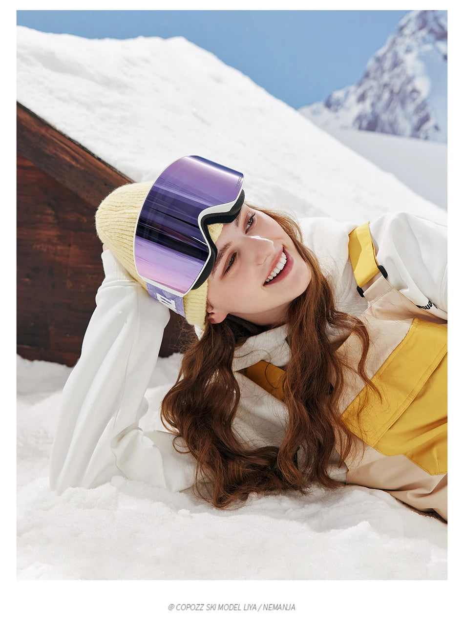 COPOZZ Magnetic Ski Goggles UV400 Protection Anti-Fog Ski Glasses Men Women Quick-Change Lens Snowboard Goggles with Two Options
