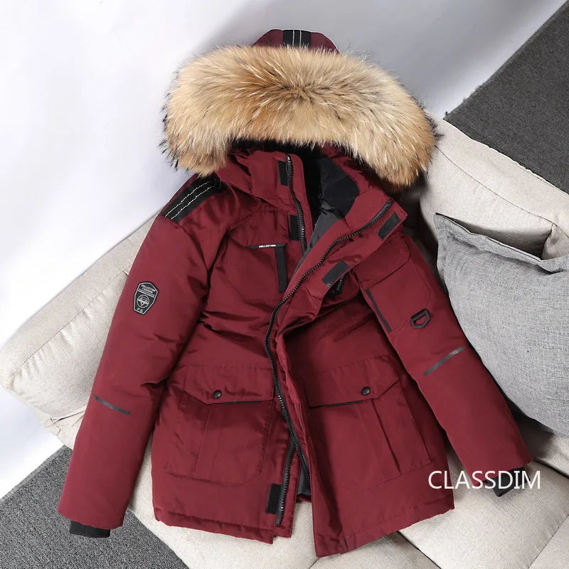Men Winter Duck Down Coats Hooded Fur Collar Casual Long Puffer Jackets Quality Male Outdoor Windproof Warm Winter Parkas 4XL