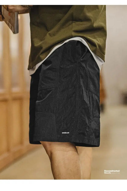 Maden Outdoor Patchwork Black Shorts Men's Lightweight Quick-Dry Breathable Shorts with Elastic Waist Straight Leg Sport Pants