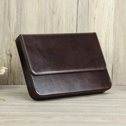 Luxury Genuine Leather 12 Slots Fountain Pen Case Box Office School Stationery Pen Storage Pouch Holder with Removable Pen Tray