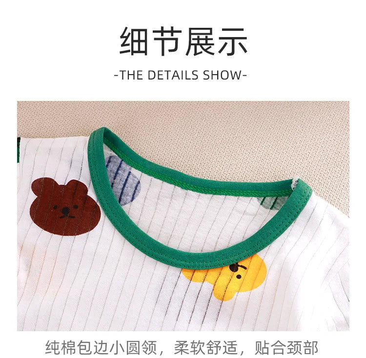 1Set Summer Pour Cotton Boy Girl Outfit Baby Infant T-shirt+Pant Set Kid Cartoon Clothe Set Children Solid Air Conditioning Suit