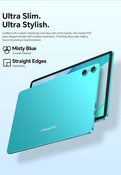 Teclast P33 10.1 Inch Tablet, Android 15, Max 9Gb Ram 64Gb Rom, Wifi 6, 6000Mah Type-C, Dual Camera, Metal Body, Allwinner A333