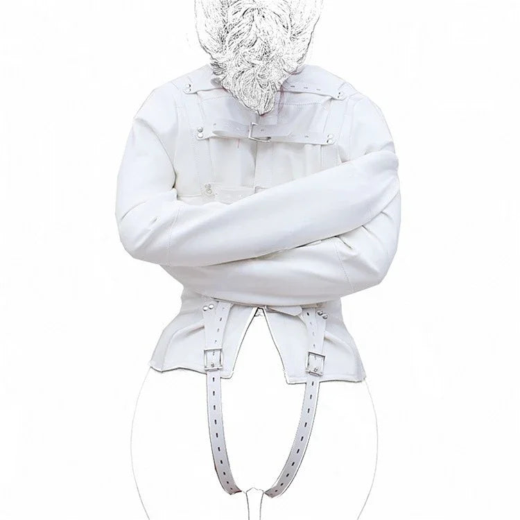 Leather SM Lingerie Straitjacket with Crotch Strap,Games Bondage Straight Jacket Harness,Slave Role Gimp Costumes BDSM Sextoys