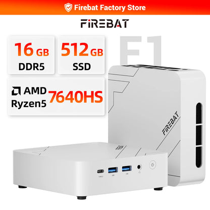 FIREBAT F1 MINI PC AMD Ryzen 5 7640HS DDR5 16GB RAM 512GB SSD WIFI6 BT5.2 Portable Desktop MINI-PC Windows 11  Desktop Computer