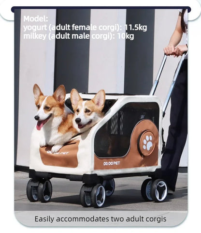 Foldable Large Pet Stroller with Telescopic Handle&Silent Wheels,Breathable Mesh Pet Trolley Cart for Medium Pet Outdoor Travel