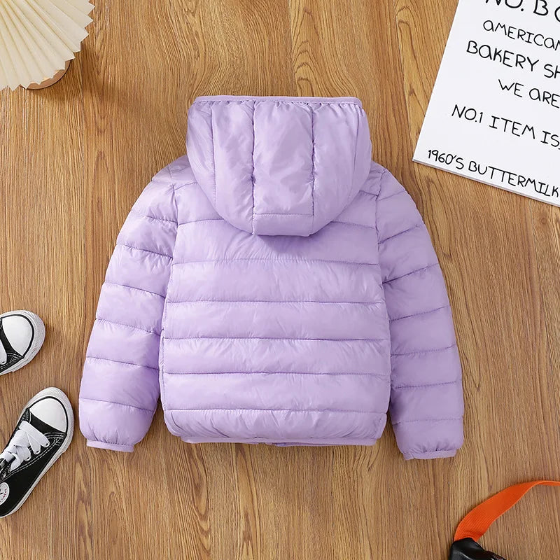 Autumn Children Lightweight Down Coat Winter Boys Girls Solid Hooded Outerwear For 4-10 Years Kids Cotton Clothes Warm Jacket