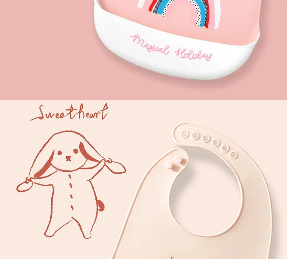 Soft Silicone Baby Bibs Boys Girls Stuff Waterproof Bib Feeding Infant Newborn Cartoon Aprons Toddlers Bibs Burp Cloths Bandana