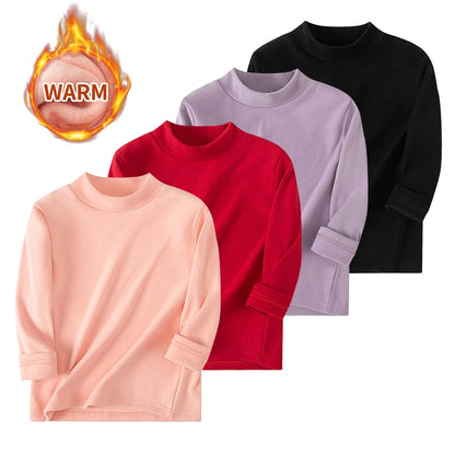 1/3/4 Pcs Children's Mid-collar Bottoming Shirt in Autumn And Winter Solid Color Joker Girls' Long sleeve T-shirt Boys' Casual S