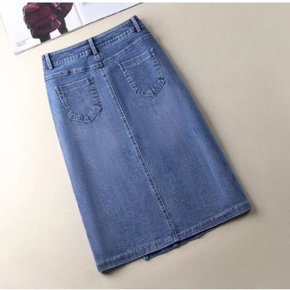 Denim Skirt Women's 2026 Spring/Summer New Slim High Waist Split One Step A-line Wrap Hip Skirts Female Casual Clothing