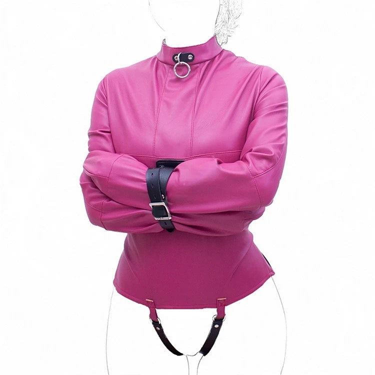 Leather SM Lingerie Straitjacket with Crotch Strap,Games Bondage Straight Jacket Harness,Slave Role Gimp Costumes BDSM Sextoys