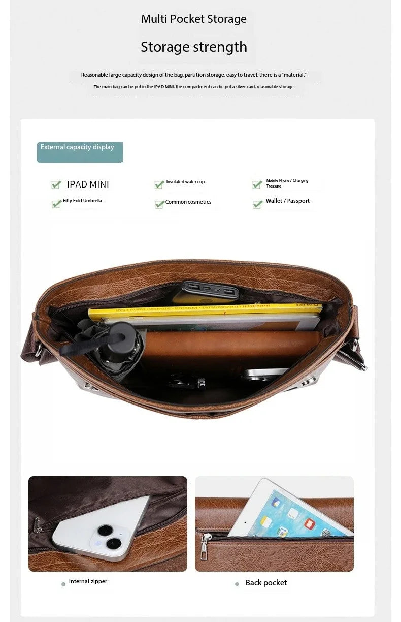 Business Shoulder Bag For IPAD PU Leather Business Handbag Men Messenger Bag Large Side Sling Bag Fashion Man Crossbody Bag