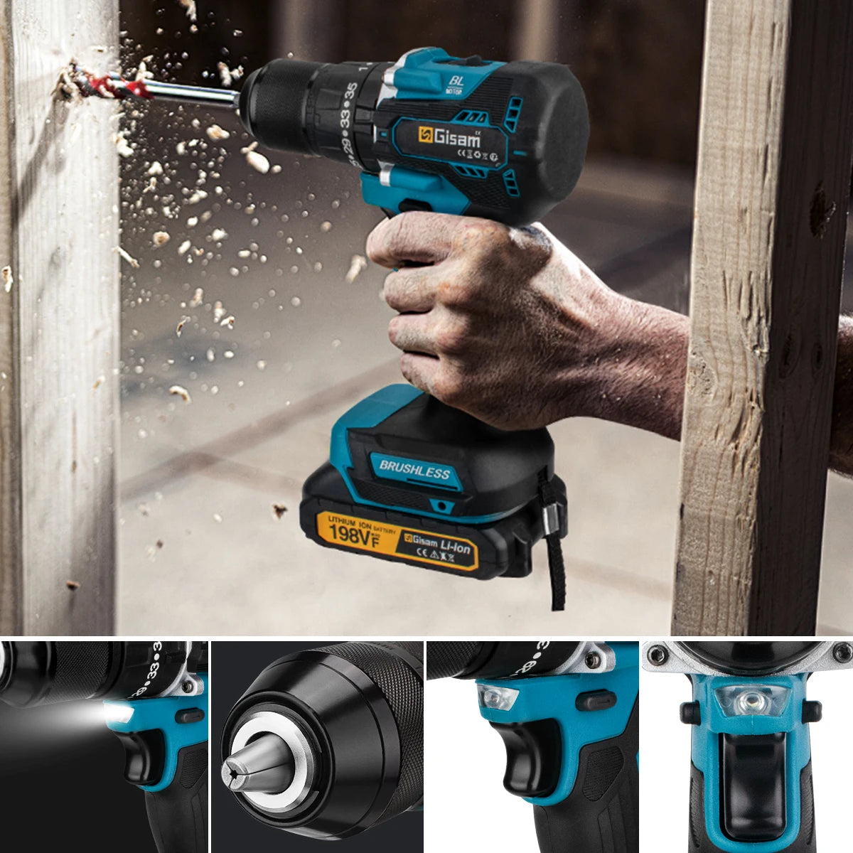 GIsam 13mm Electric Drill Brushless Impact Screwdriver Dual Speed 35+3 Torque Cordless Power Tool for Makita 18V Battery Pins