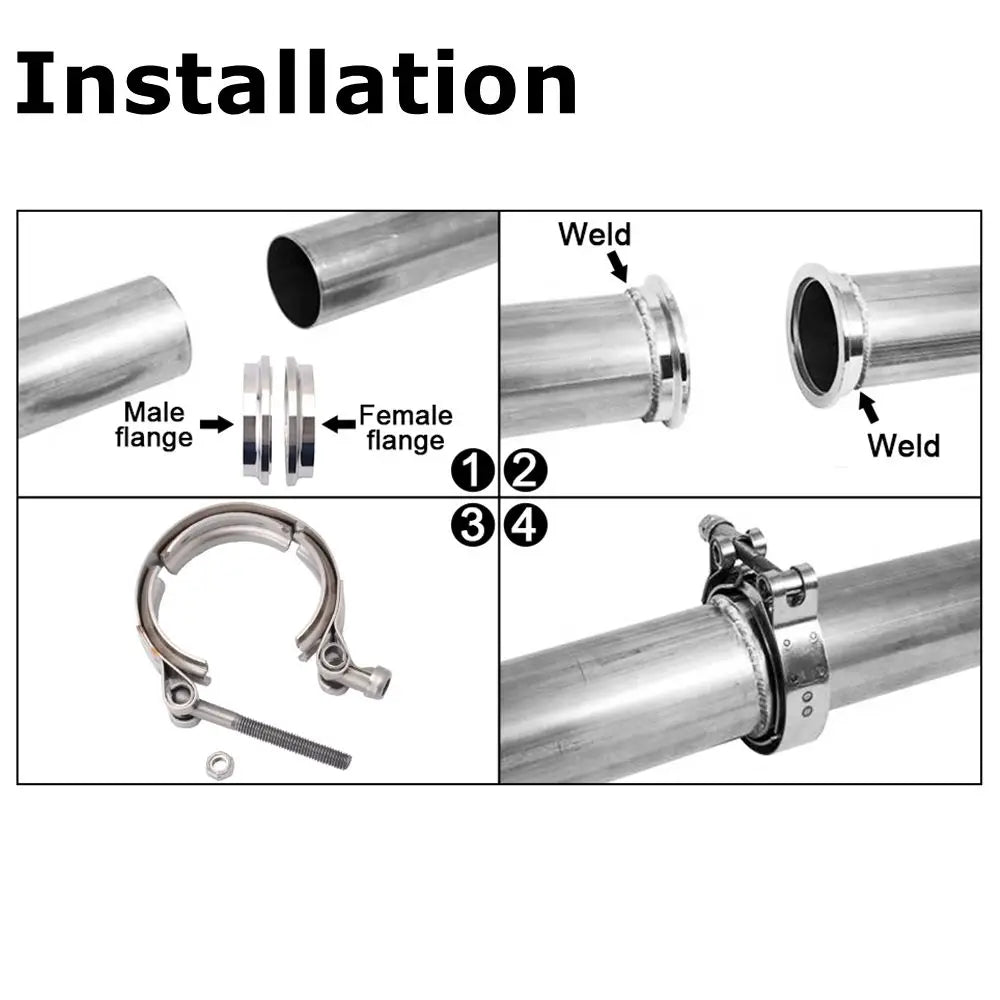 2" 2.5" 3" 3.5" 4" V-Band Clamp With Flange Male Female Fit for Exhaust System, Turbocharger, Downpipe, Muffler