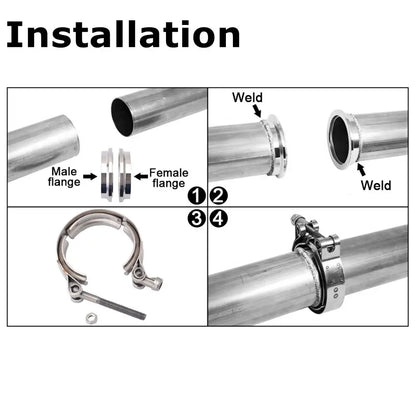 2" 2.5" 3" 3.5" 4" V-Band Clamp With Flange Male Female Fit for Exhaust System, Turbocharger, Downpipe, Muffler