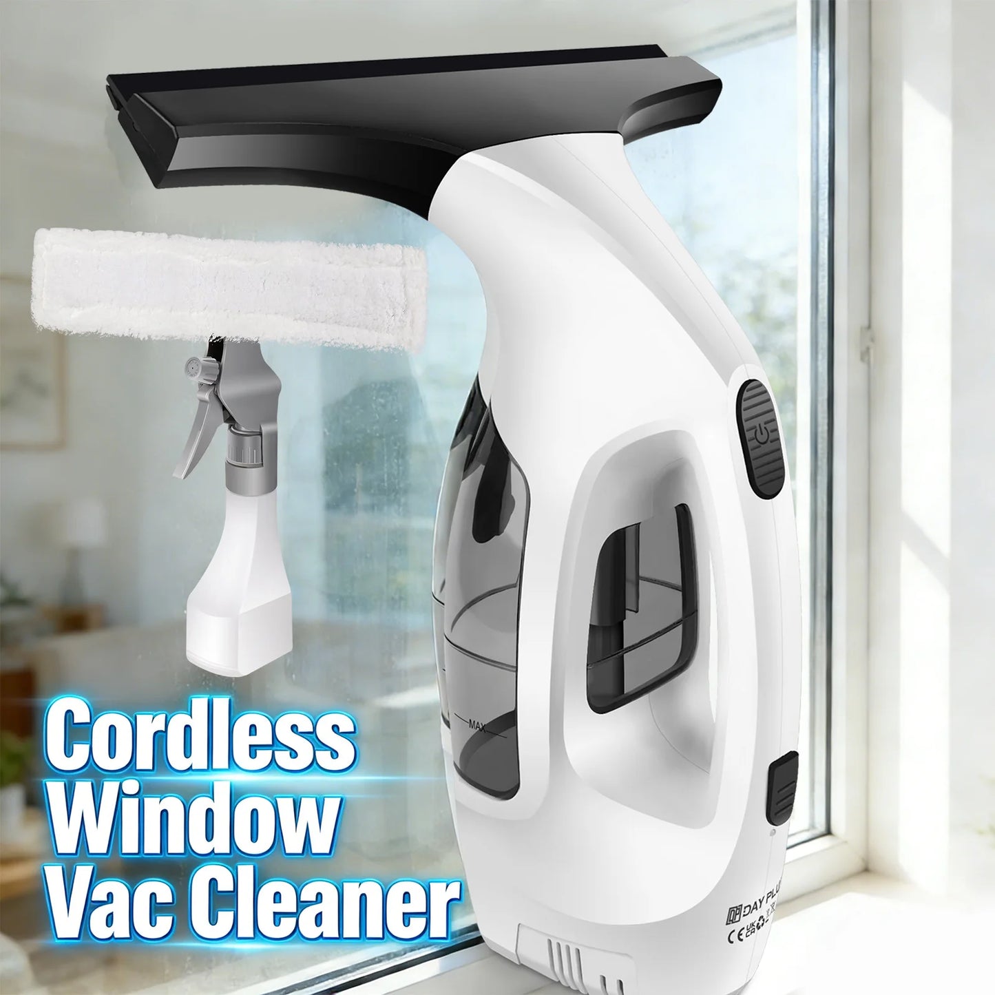Cordless Window Vac Cleaner & Spray Bottle for Windows, Tiles, Mirrors & Shower Streak-Free Cleaning