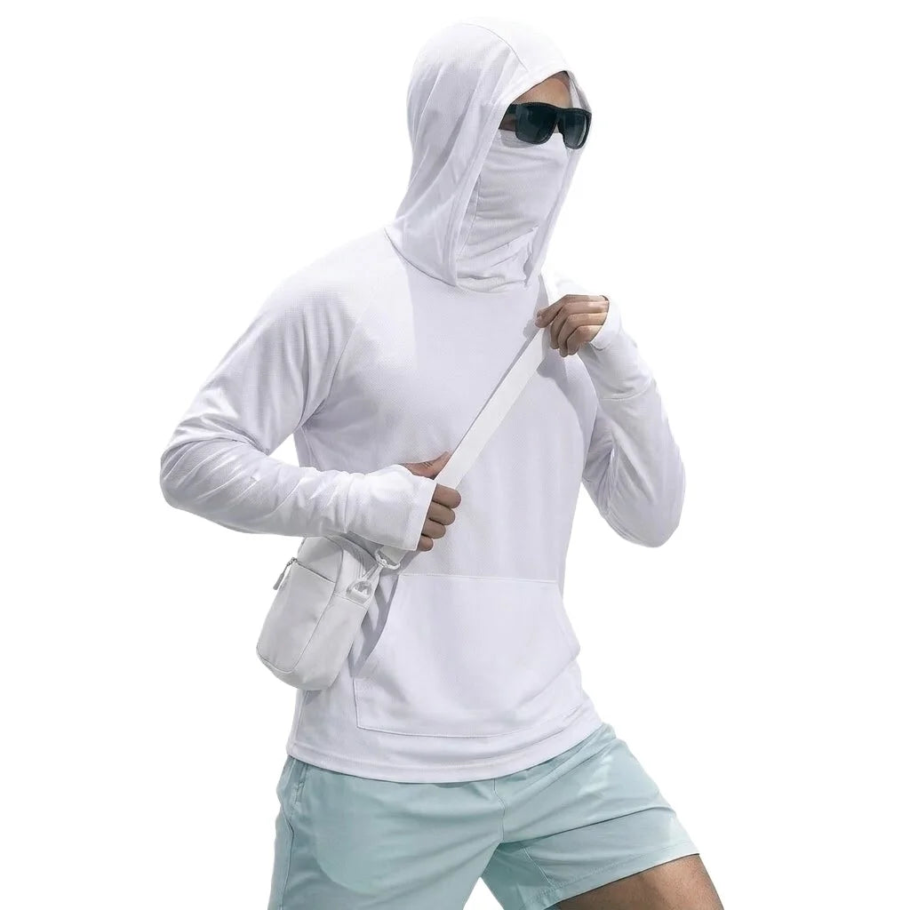 Mens UPF50+ Performance T-Shirt Long Sleeve Summer Hoodie Casual Sun Running Quick Dry Shirts Sunscreen Fishing Ice Silk Tops
