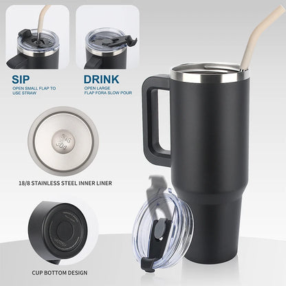 WATERSY 20/30/40oz Tumbler with Handle & Straw, Large Capacity Stainless Steel Thermal Cup, Vacuum Insulated Mug for Car, Travel