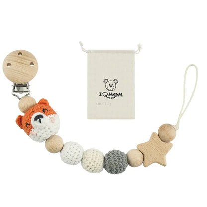 Cartoon Bunny Pacifier Chain Clip Wood Crochet Bear Teething Chain Baby Teether Soother Holder Newborn Chew Toys Pacifier Clips