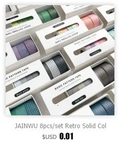 JIANWU 8pcs/set Retro Solid Color Basic Decoration Washi Tape Set DIY Scrapbook Cute Sticker Kawaii Masking Tape School Supplies
