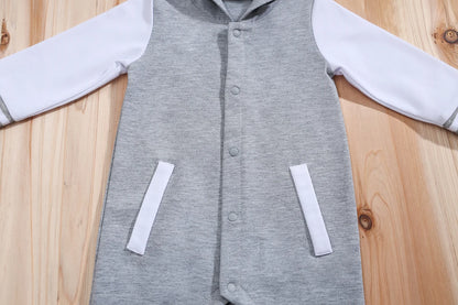 IURNXB Newborn Baby Romper Boys Girls Long Sleeve Colorblock Infant Hooded Outfit Clothes Button Jumpsuits Winter Fall 0-18M