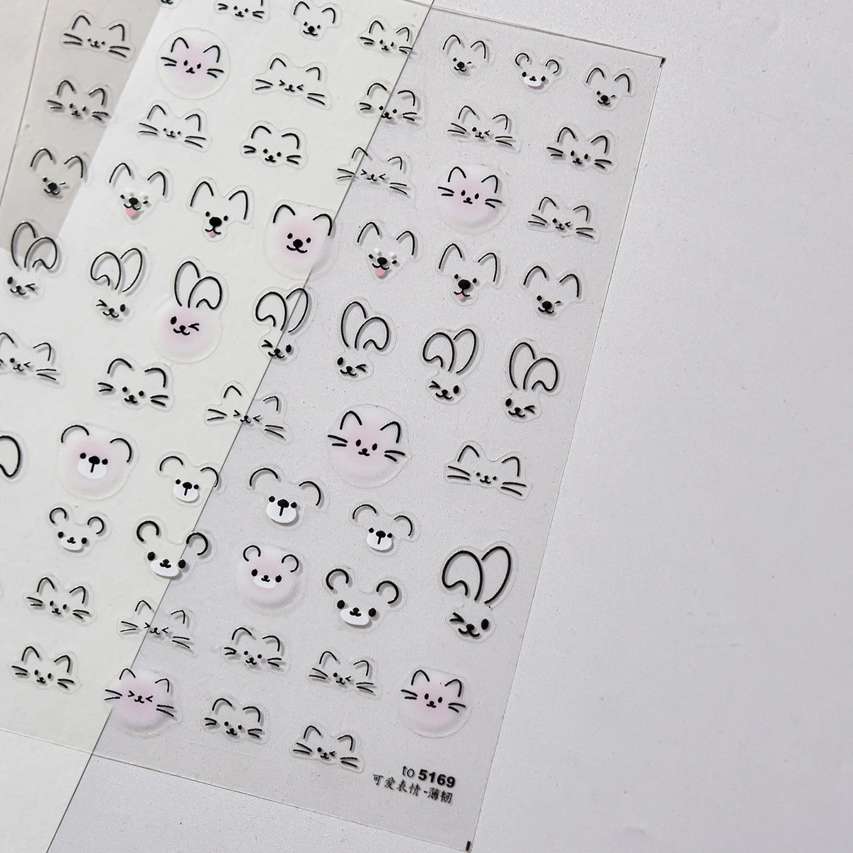 Cute Animal Face 5D Nail Art Stickers Cartoon Cat Bunny Dog Mouse Kawaii Expressions Simple Self Adhesive Manicure Decal DIY