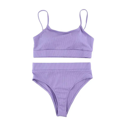Cikini-Solid High Waist Bikinis Set for Women, Small Pit Stripe Swimsuit, Summer Beach Swimwear, Bathing Suit