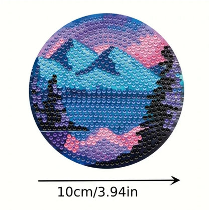 8pcs/Set DIY Diamond Painting Coasters with Holder Anti Slip Wood Drip Mats Crystal Rhinestones Diamond Art Coasters for Adults