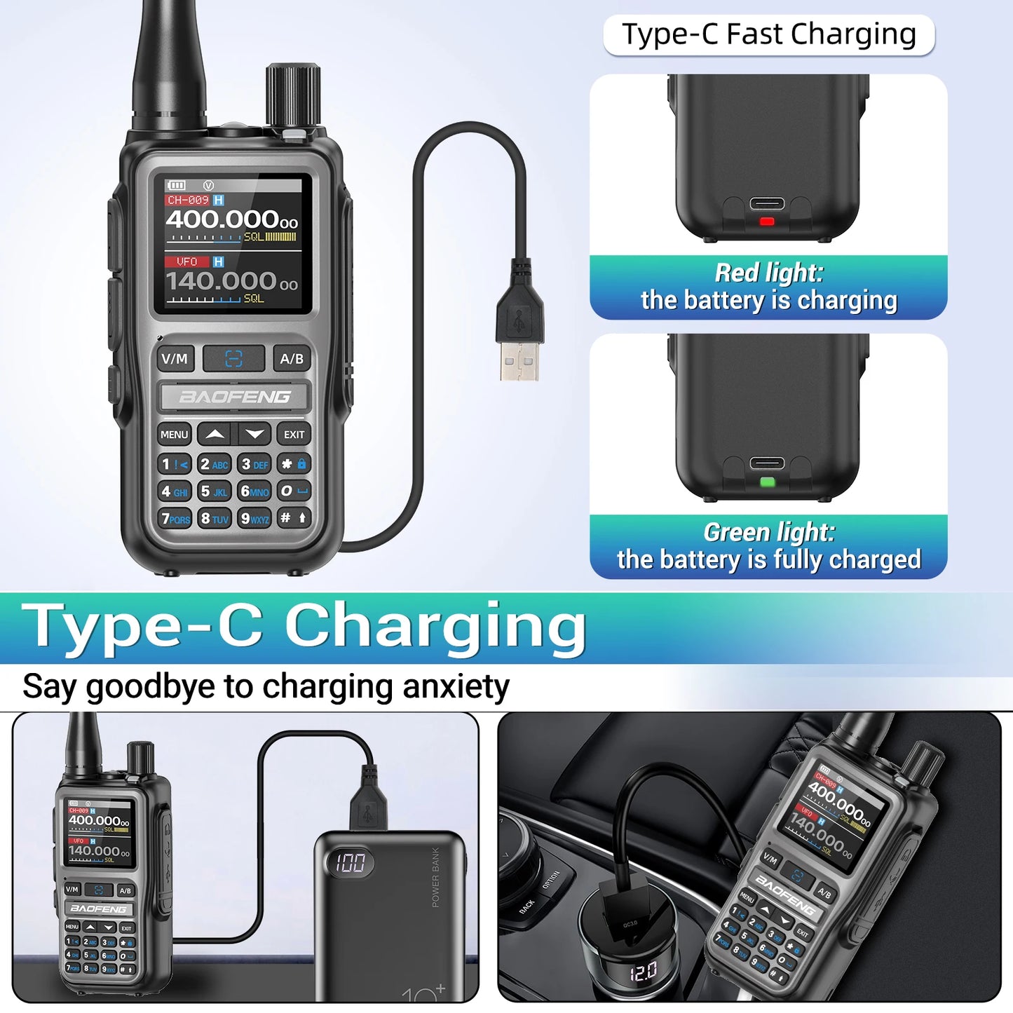 BAOFENG UV-5R Mini Walkie Talkie Full Band Bluetooth Programming Wireless Copy Frequency 2 PTT AM FM Type-C Long Range Ham Radio
