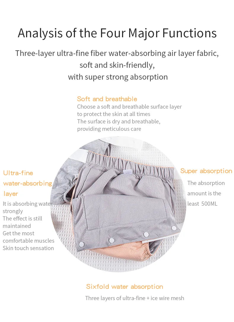 AIO Adjustable Easy To Wear Adult Diapers Washable Cotton Incontinence Cloth Diaper Elderly Diapers Leak proof Underwear
