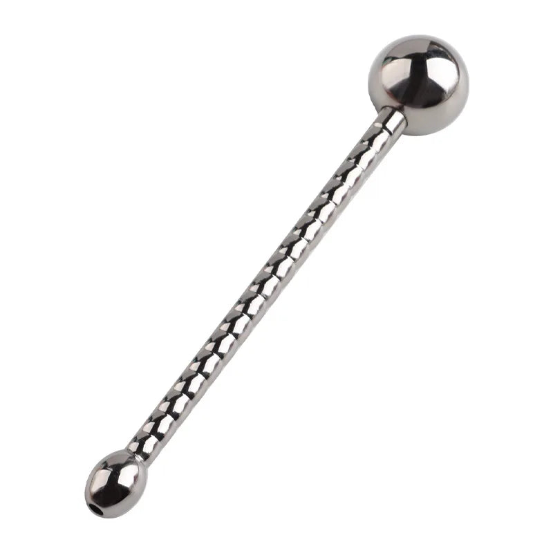 Hollow Metal Urethral Probe Spiral Textured Penis Plug with Smooth Ball Tips Intimate Male Release Stimulation Toy