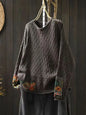 Winter Fall Fashion Vintage Sweater Women's O-neck Loose Casual Lazy-style Casual Pullover Tops Flower Print Patchwork Knitwear