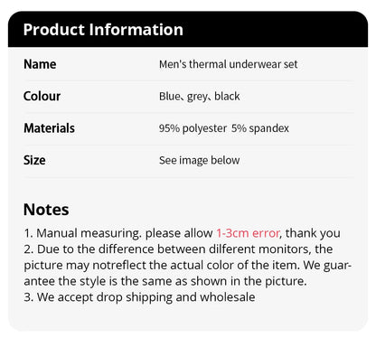 2-piece Men's Autumn And Winter Solid Color Round Neck Fashionable Printed Sports Thermal Underwear Set Simple And Comfortable