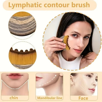 Lymphatic Contour Face Brush & Wooden Meridian Massage Comb Anti-static 6-Claw,Jawline Sculpting,Drainage Massager for Face&Head