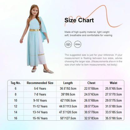 Halloween Virgin Mary Costume for Kids Girls Fancy Greek Princess Cosplay Long Sleeve Ruffle Dress with Chiffon Cape Theme Party