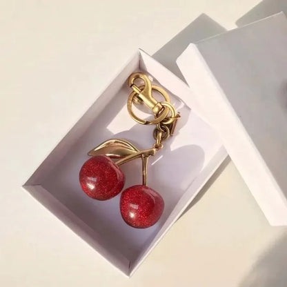 Cherry Bag Charm Women Key Rings keychain Retro-Cool Cherry Motif In Glittery Resin Clip it To Favorite Bag Set of Keys For