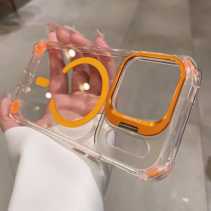 Luxury Transparent Airbag Case For iPhone 17 16 15 14 12 13 Pro Max Plus Air for Magsafe Transparent Camera Stand Holder Cover