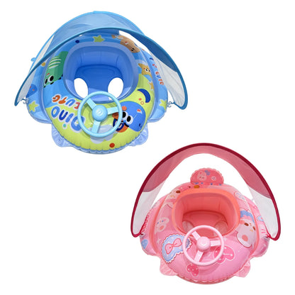 PVC Infant Pool Float with Canopy and Anti-Tip Seat Upgraded Inflatable Baby Pool Float Leak-proof for Toddler Aged 6-36 Months