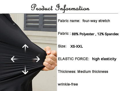 100KG Non-Iron Four-way High Stretch Men's Long Sleeve Shirt Silky Soft Sommth Blue Black Business Party Wedding Male Clothing