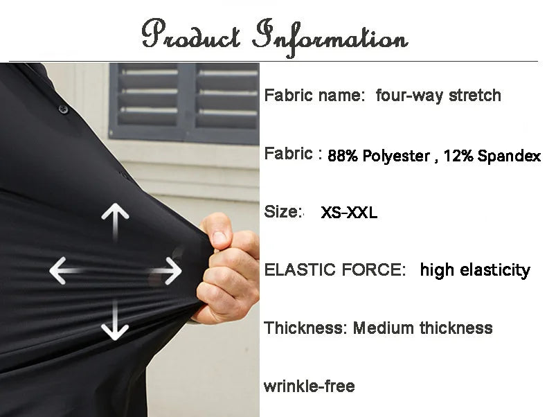 100KG Non-Iron Four-way High Stretch Men's Long Sleeve Shirt Silky Soft Sommth Blue Black Business Party Wedding Male Clothing