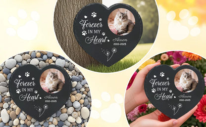 Personalized Pet Memorial Stone,Custom Cat Grave Marke Plaque With Photo&Name,Garden Slate Tombstone Pet Loss Remembrance Gift