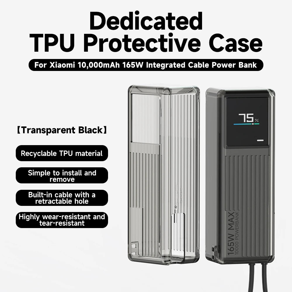 Sikai TPU case for Xiaomi 165W Power Bank 10000mAh PB1165MI with Built in USB C Cable Portable Charger Travel Storage Case