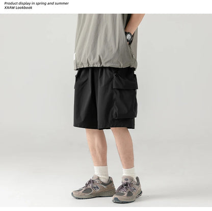 2025 Summer New Japanese Style Large Size Thin Shorts Men Loose Knee Cargo Shorts Hip Hop Streetwear Male Short Trousers
