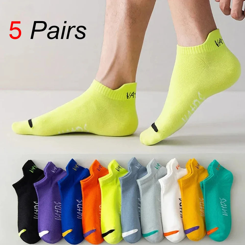 5/10/20/30 Pairs Men Ankle Socks Fashionable Letter Sports Style Odor Proof Sweat Absorbing Breathable Invisible Running Socks
