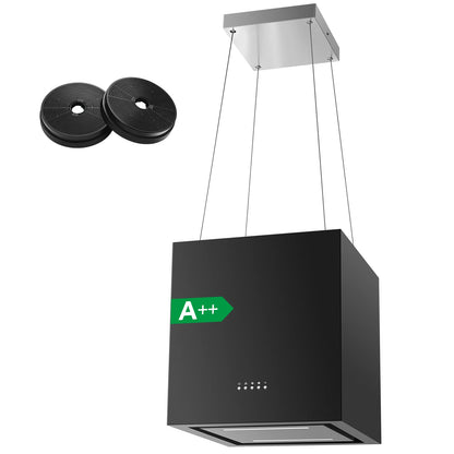 Salos gaubtas 700/800m³/h, A+ energija, 5 sluoksnių filtras, LED, be ortakių, juodas, CE, mygtukas
