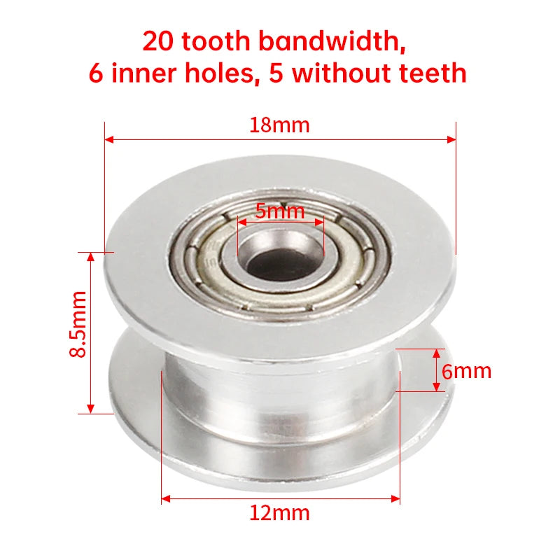 GT2 Idler Timing Pulley 16-tooth 20-Teeth with 3mm or 5mm Bore with Bearings for 3D Printer Parts Timing Belt 6mm 10mm