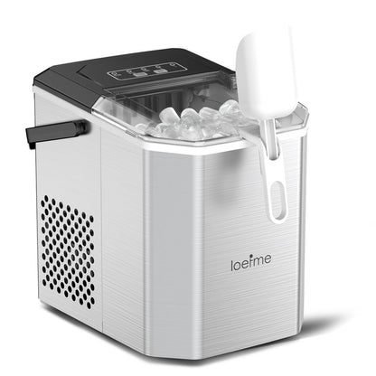 LOEFME Portable Bullet Ice Maker 12KG/24H Countertop Ice Machine 9 Cubes in 6 Min Auto Clean 2 Ice Sizes with Handle